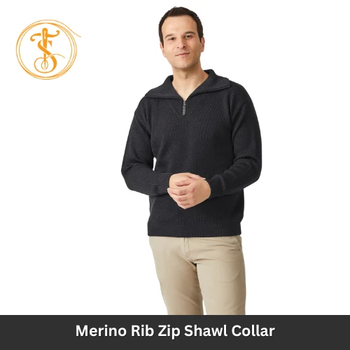 Heavyweight Merino Wool Ribbed Shawl Collar Sweater